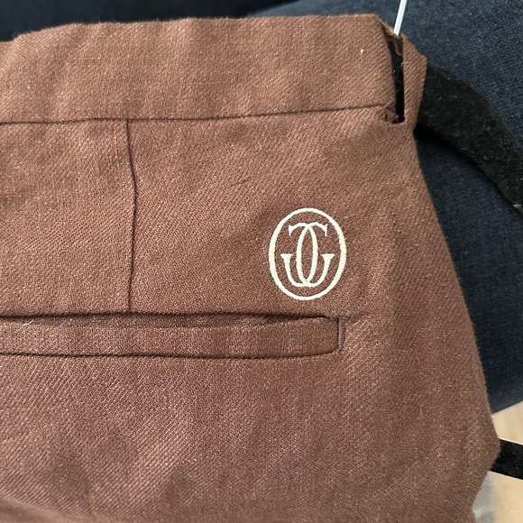 Men's - GOLF WANG Brown Grand Logo Linen Trouser Pant - Size 38 - Picture 15 of 16